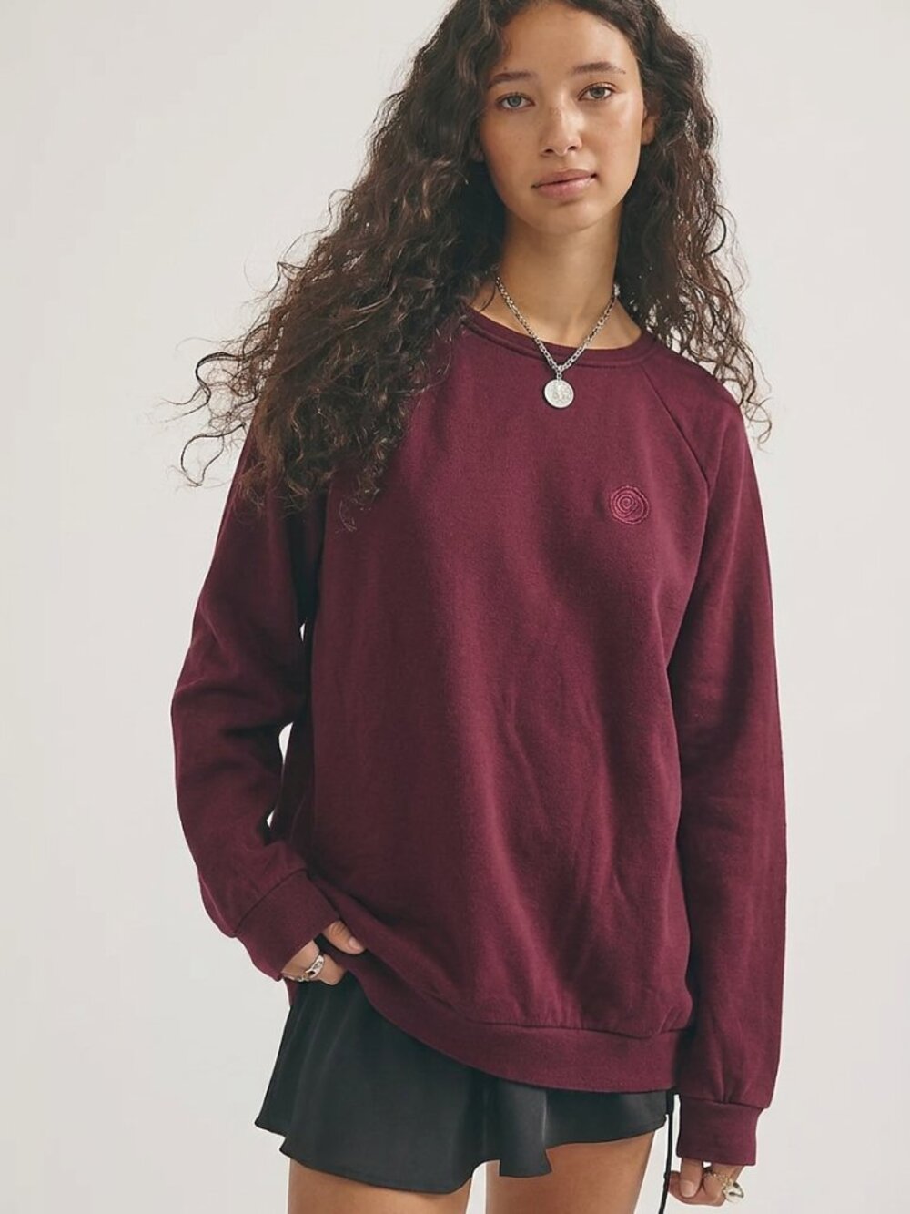 Rose Buddha 100% Organic Cotton Raglan Sweatshirt Small Burgundy Embroidered